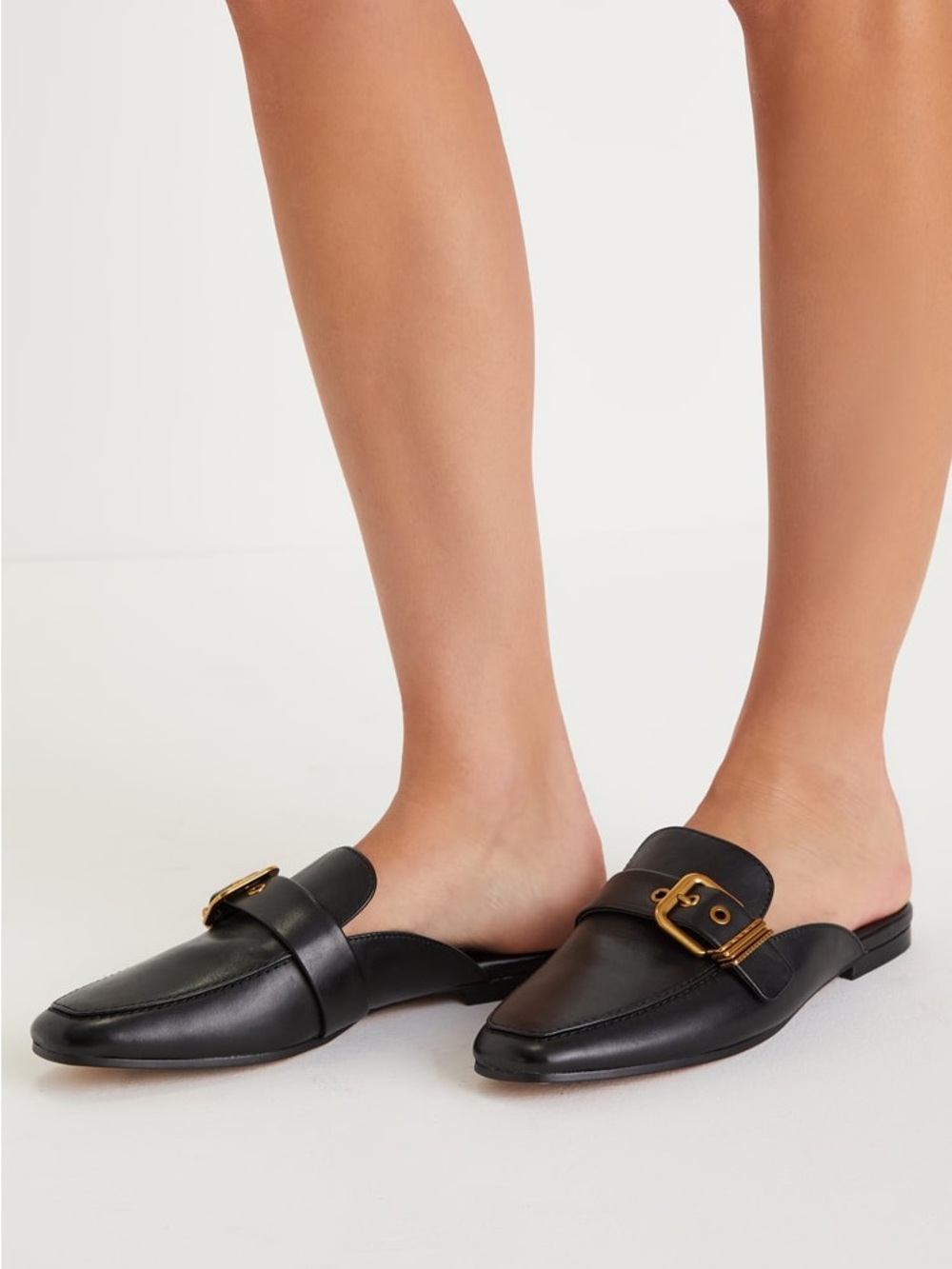 Dolce Vita Santel Black Leather Buckle Mule Loafers Size 7.5
